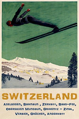 ADELBODEN ZERMATT VERBIER ANDERMATT SAMNAUN SWITZERLAND SKIING SKI JUMPING DOWNHILL WINTER SPORT 20″ X 30″ IMAGE SIZE VINTAGE POSTER REPRO ON CANVAS SHIPPED ROLLED UP post thumbnail image