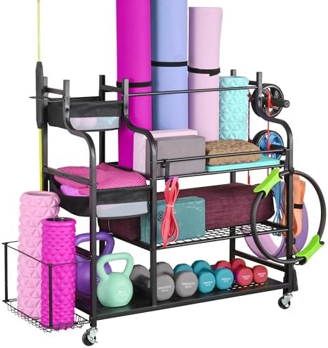 Mythinglogic Weight Rack for Dumbbells, Home Gym Storage for Yoga Mat Dumbbells Kettlebells and Strength Training Equipment, Dumbbell Rack with Wheels and Hanging Hooks post thumbnail image