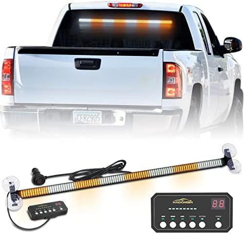 XRIDONSEN 35 inch Traffic Advisor Light Bar 144 LED Amber White Emergency Warning Flashing Safety Interior Windshield strobe lights w/Directional Arrow for Construction Vehicles Snow plow Trucks post thumbnail image