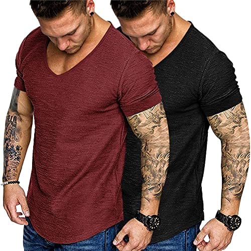 COOFANDY Mens 2 Pack Muscle V Neck T Shirt Fitted Gym Workout Short Sleeve Tee post thumbnail image