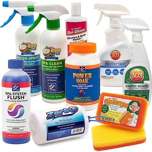 Hot Tub Spa Cleaning Supplies Kit: Shell Wax, Spa Cover Protectant, Filter Cartridge Cleaner, Pillow & Cabinet Cleaner, Spaange Scrub Pads, Spa System Flush, ZorbO Scum Absorber post thumbnail image