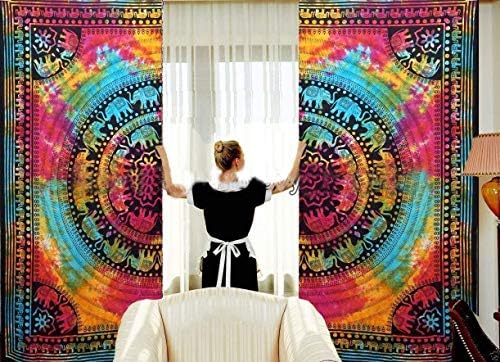 GDONLINE Indian Mandala Cotton Window Door Curtains Elephant Mandala Room Curtains Drom Decor Wall Hanging Window Treatments Living Kids Girls Room, 2 Panels Set Balcony Wall Drapes post thumbnail image