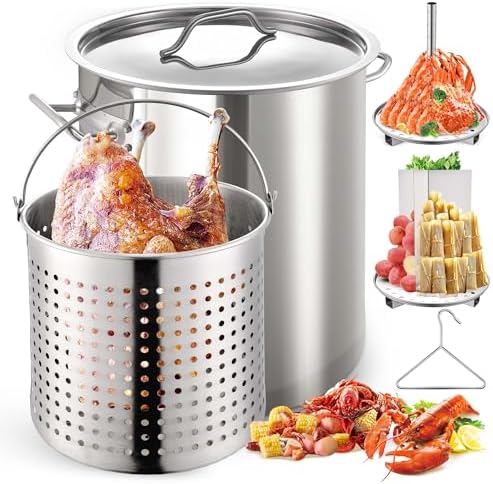 ARC 40QT Stainless Steel Stock pot 6-Piece For Seafood Boil Pot with Basket and Steamer Rack,Cookware for Crawfish Crab Shrimp Lobster Boiling Pot, Turkey Fryer Pot, Tamale Steamer Pot with Strainer post thumbnail image