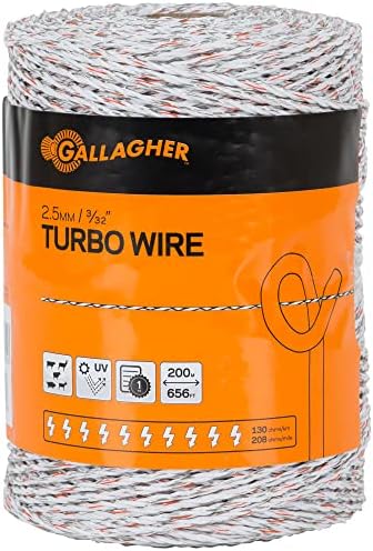 Gallagher Electric Fence Turbo Wire | 9 Mixed Metal Strands for 40x More Conductivity and Extreme Power | Ideal for Long Portable Fences | UV, Rust Resistant | 3/32″ Diameter Turbowire | 656 Foot post thumbnail image