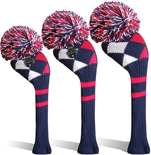 Golf Club Head Covers Knit for Woods Driver Fairway Hybrid Headcovers Knitted Pom Pom Stripes Pattern for Main 3 Wood Clubs post thumbnail image