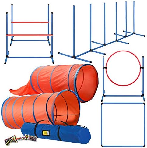 CHEERING PET Complete Deluxe Dog Agility Training Equipment Set, 2 Dog Jumps, Hurdle, Blind, 2 Standard Tunnels and 6 Weave Poles, Premium Dog Agility Exercise Set with Easy Fun Carry Case… post thumbnail image