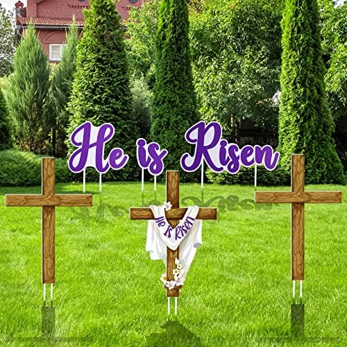 6 Pieces Happy Easter He Is Risen Yard Sign Decorations Rustic Cross Religious Easter Yard Sign Christian Easter Yard Decorations for Holiday Outdoor Lawn Decorations Garden Party Home Decor post thumbnail image