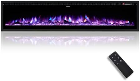 LUXOAK Electric Fireplace Inserts 60 Inch Wall Mounted Black Fireplaces Heater Adjustable Modern Flame Color for Living Room Log Set Crystal Fire Place with Remote Timer post thumbnail image