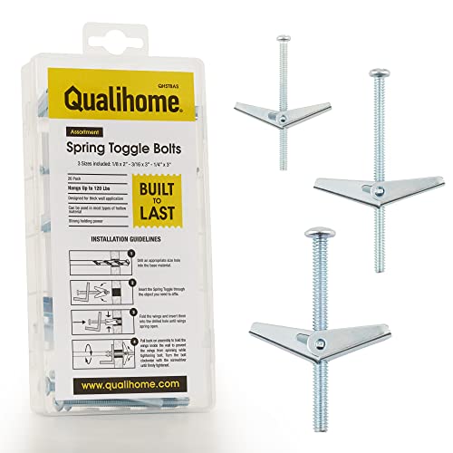 QUALIHOME Spring Toggle Bolt Assortments Kit – Toggle Drywall Anchors Kit for Hanging Items w/Hollow Walls & Ceilings – 1/8” x 2”, 3/16” x 3’’, 1/4” x 3” Sheetrock Anchor for Frames, Shelves & More post thumbnail image