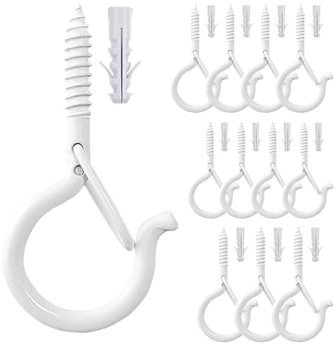 12 Pcs Q Hanger Hooks with Safety Buckle, Ceiling Hooks for Hanging Plants, Screw Hooks for Hanging Outdoor String Lights, Wind Chimes, Patio Lights & Party Decors, 2.2 Inches, White post thumbnail image