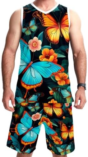 Men’s Basketball Jersey Set Vintage Flower Butterfly Basketball Jersey and Shorts with Pockets Sportswear for Men Adults Kids post thumbnail image