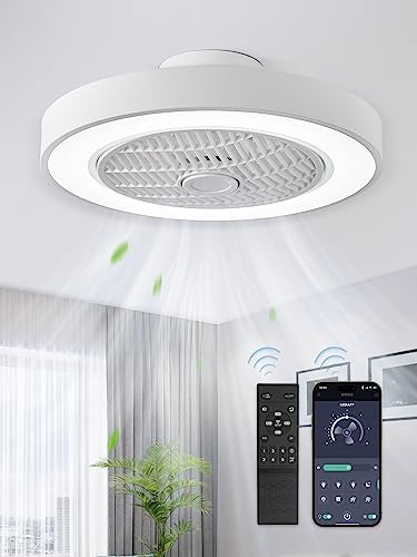 LEDIARY 20 Inch Low Profile Ceiling Fan With Light, Led Bladeless Ceiling Fan, Remote Control Enclosed Flush Mount Ceiling Fan With Timming, 3000-6000K, 6 Wind Speed, 3000LM, 57W-White post thumbnail image