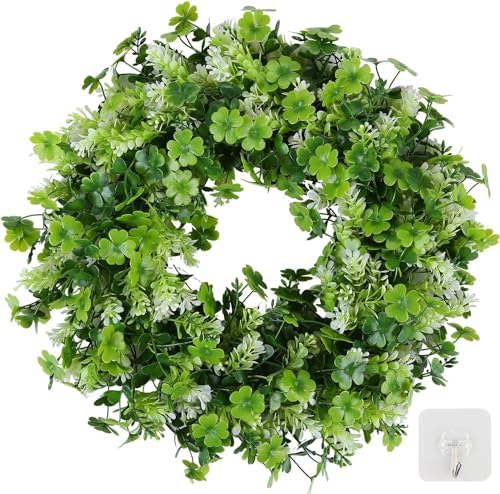 17.8″ St Patricks Day Shamrock Wreath for Front Door, Saint Patricks Day Artificial Wreath Decoration, Irish Clover Spring Summer Greenery Wreath for Wall Window Indoor Outdoor Porch Home Gift Decor post thumbnail image