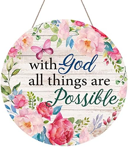 Spring Welcome Wreaths Sign Farmhouse Spring Door Hanger with God all Things are Possible Wall Sign Inspirational Hanging Decorations Religious Faith Decor Summer Flower Butterfly for Front Door post thumbnail image