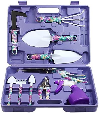 Garden Tools Set, JUMPHIGH 10 Pieces Gardening Tools with Purple Floral Print, Ergonomic Handle Trowel Rake Weeder Pruner Shears Sprayer, Garden Hand Tools with Carrying Case Gardening Gifts for Women post thumbnail image