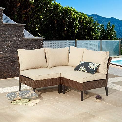 Festival Depot 3 Pieces Patio Conversation Set Sectional Corner Sofa Combination Outdoor All-Weather Wicker Metal Armless Chairs with Seating Back Cushions Garden Deck Poolside post thumbnail image