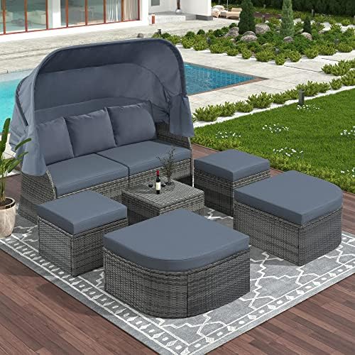 Bellemave Outdoor Daybed with Retractable Canopy Patio Furniture Set Backyard Wicker Rattan Sofa Couch Nautica Outdoor Furniture Sun Lounger Conversation Set, Gray post thumbnail image