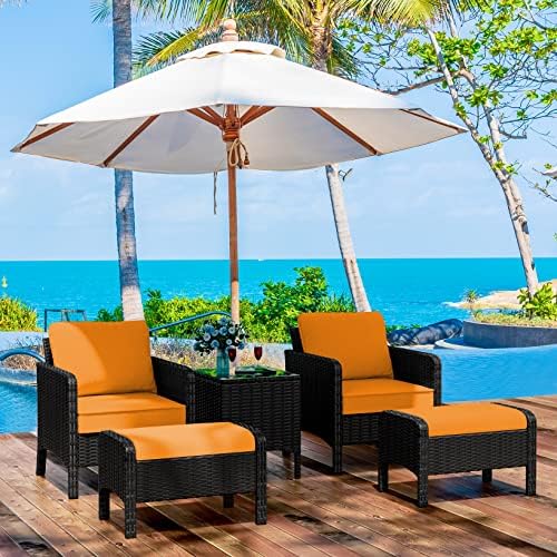 Increkid 5 Pieces Wicker Patio Furniture Set, Outdoor Rattan Conversation Chair Set w/Ottomans, Coffee Table, Cushions, Poolside Sectional Cushioned Sofa Set for Porch, Balcony, Lawn, Yard, Garden post thumbnail image