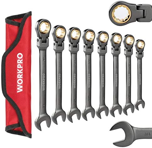 WORKPRO 8-piece Flex-Head Ratcheting Combination Wrench Set, SAE 5/16-3/4 in, 72-Teeth, Cr-V Constructed, Nickel Plating with Organizer Bag post thumbnail image