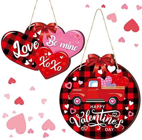 2 Pieces Valentines Day Door Sign Wooden Happy Valentines Day Sign Hanging Valentines Day Truck Decor Heart Shaped Valentines Door Hanger Buffalo Plaid Wooden Wall Decoration for Outdoor Front Door post thumbnail image