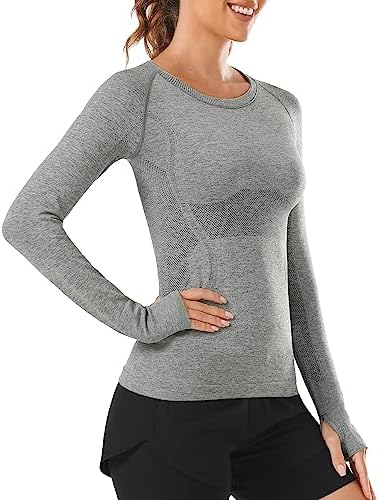 Stelle Women Workout Shirts Seamless Long Sleeve Yoga Tops with Thumb Holes for Sports Running Breathable Athletic Slim Fit post thumbnail image