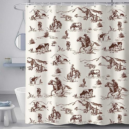 Western Cowboy Shower Curtain, Wild West Cowboy Ride Horse Desert Cactus Shower Curtain for Bathroom, Farmhouse Country American West Theme Fabric Decor Bath Curatain Set with Hooks, 69X70 Brown post thumbnail image