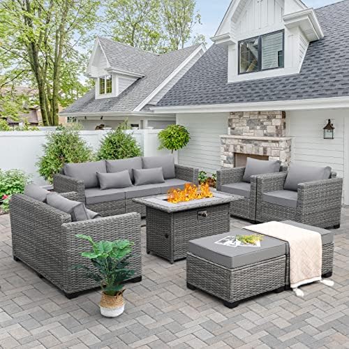 Rattaner 7-Piece Outdoor Furniture Sets Patio Furniture Set with 45-inch Fire Pit Patio Couch Outdoor Chairs 60000 BTU Wicker Propane Fire Pit Table with No-Slip Cushions Waterproof Covers, Grey post thumbnail image