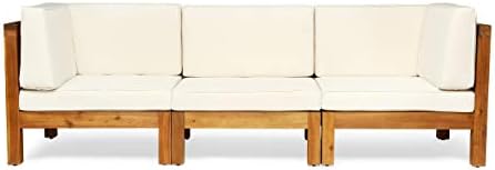 Great Deal Furniture Keith Outdoor Sectional Sofa Set | 3-Seater | Acacia Wood | Water-Resistant Cushions | Teak and Beige post thumbnail image