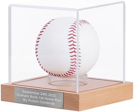 Baseball Display Case, Baseball Holder Case with Engraving Remember Your Special Baseball, UV Protected Acrylic Baseball Storage Box, Wood Stand (Beech Wood, Silver-Engraving) post thumbnail image