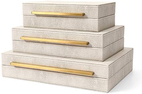 Kingflux Faux Ivory Shagreen Leather Set of 3 Pcs Decorative Boxes, Storage Boxes Jewelry Organizer, Men’s Accessory Organizer (Ivory) post thumbnail image