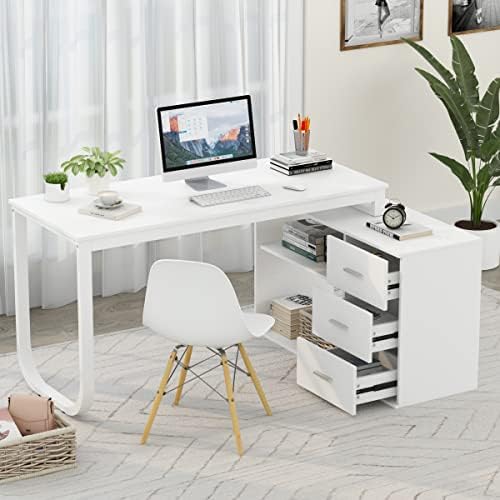 FUFU&GAGA 55.1″ Large L-Shaped Office Desk with 41.3″ File Cabinet, Corner Computer Desk with 3 Drawers & 2 Shelves, Workstation Executive Desk with Storage Shelf for Home Office (White) post thumbnail image