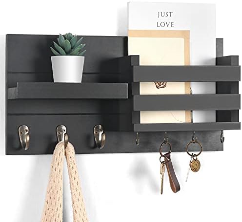 Mail Organizer for Wall Mount – Key Holder with Shelf Includes Letter Holder and Hooks for Coats, Dog Leashes – Rustic Wood with Flush Mounting Hardware (16.5” x 8.7” x 3.5”) post thumbnail image