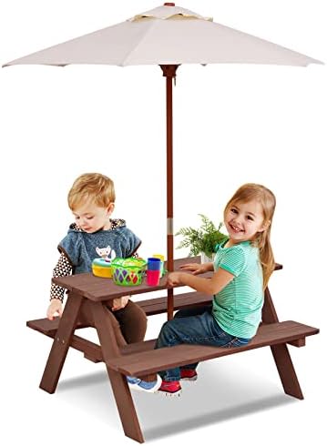 Olakids Kids Picnic Table, Outdoor Toddler Wooden Table and Chair Set with Removable Umbrella, Children Activity Furniture Bench Set for Patio Garden Backyard post thumbnail image