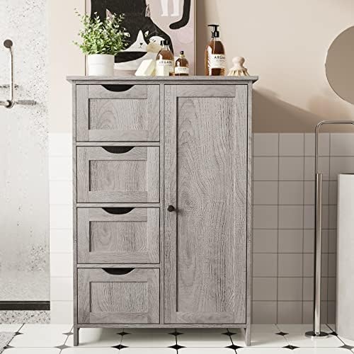 Irontar Bathroom Floor Cabinet, Freestanding Bathroom Cabinet, Storage Cabinet with 4 Drawers and Adjustable Shelf for Entryway Storage, Home Office Furniture, Grey CWG005C post thumbnail image