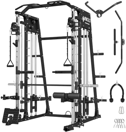 Mikolo Smith Machine, 2200lbs Squat Rack with LAT-Pull Down System & Cable Crossover Machine, Training Equipment with Leg Hold-Down Attachment post thumbnail image