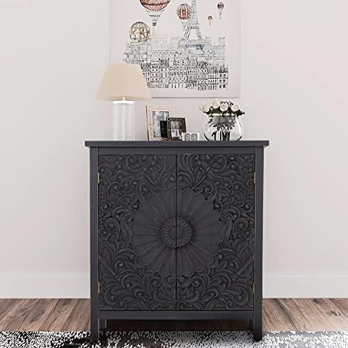 Sophia & William 2-Door Accent Cabinet, Distressed Storage Cabinet with 2 Carved Doors and Wooden Frame for Entryway, Living Room, Black post thumbnail image