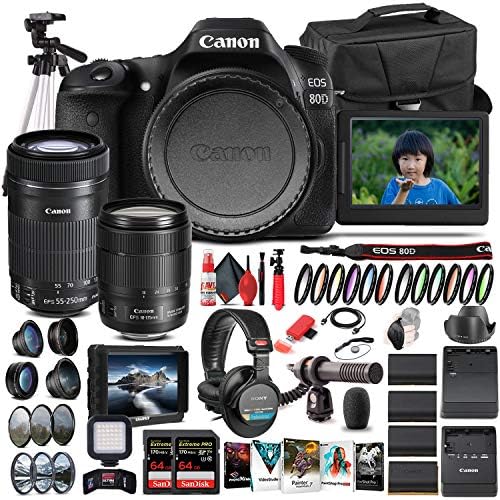 Canon EOS 80D DSLR Camera with 18-135mm Lens (1263C006) + EF-S 55-250mm Lens + 4K Monitor + Headphones + Mic + 2 x 64GB Cards + Case + Corel Photo Software + Pro Tripod + More (Renewed) post thumbnail image