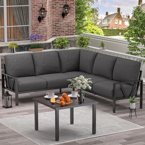 Patio Furniture Set, 6 Pieces Outdoor Couch Sectional, L Shaped Patio Sofa, Metal Patio Couch Sectional with Side Table, Outdoor Seating Conversation Set, Grey post thumbnail image