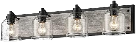 Farmhouse Bathroom Vanity Light Fixtures, 4-Light Bathroom Vanity Light with Seeded Glass Shades, Rustic Vintage Bathroom Lights Over Mirror, BD005-4-BK post thumbnail image