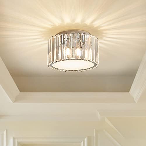 Modern Crystal Ceiling Light Fixture, BUXVRCS Mini Flush Mount Crystal Chandelier, H 5.89” x W 8.66” Small Crystal Ceiling Fixtures for Hallway Bedroom Bathroom G9 Socket post thumbnail image