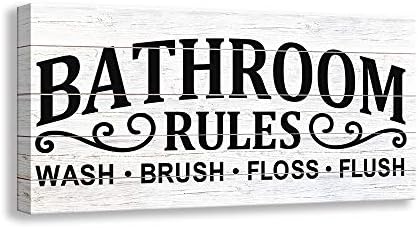 Kas Home Vintage Bath Canvas Wall Art Decor | Rustic Bathroom Rules Prints Signs Framed | Bathroom Laundry Room Decor (8 X 16 inch, Bathroom Rules – 02) post thumbnail image