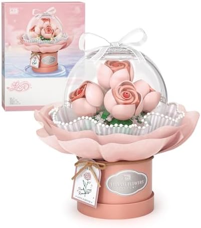 Flower Building Blocks Set with Dust-Proof Dome,Simulation Bouquet for Valentine’s Day,Bonsai Building Bricks Toys,Home Decor (Pink) post thumbnail image