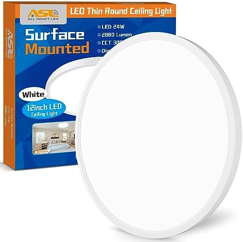 Allsmartlife LED Flush Mount Ceiling Light Fixture, 12inch 24W 2880lm CCT 3000K/4000K/6500K Thin Round Flat Panel Light Surface Mount for Kitchen, Bedroom, Laundry. Dimmable Ceiling Lamp post thumbnail image