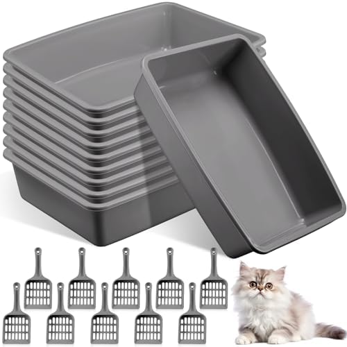 10 Pcs Open Cat Litter Box Kitten Litter Pan with 10 Scooper Medium Plastic Litter Tray Portable Nonstick Litter Box for Indoor Pets Cat Supplies, 14.6×10.6×3.4”, Easy to Clean (Gray) post thumbnail image