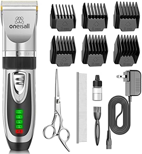 oneisall Dog Clippers Low Noise, 2-Speed Quiet Dog Grooming Kit Rechargeable Cordless Pet Hair Clipper Trimmer Shaver for Small and Large Dogs Cats Animals (Silver) post thumbnail image