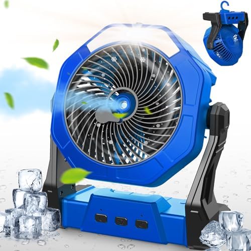 Camping Fan, Misting Fan Portable with Light & 250ml Water Tank, 10000mAh 8 Inch Battery Operated Fan Rechargeable Fan, Outside Fan with Hook USB Fan for Bedroom Outdoor Tents Travel Summer post thumbnail image