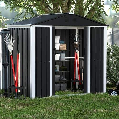 Metal Outdoor Storage 6FT x 4FT,Our Metal Outdoor Storage for Backyard Garden,Utility Tool Shed with Sliding Door for Neat and Tidy Storage of Your Tools,Patio Lawn (H6′ x W6′ x D4′),Black post thumbnail image