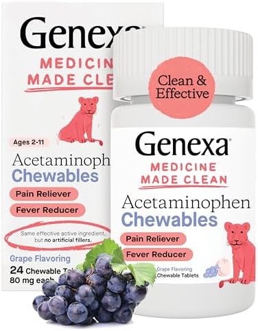 Genexa Kids’ Pain and Fever Reducer | Childrens Acetaminophen, Dye Free, Chewable Tablets for Kids 2-11 | Delicious Organic Grape Flavor | 80 mg | 24 Count post thumbnail image