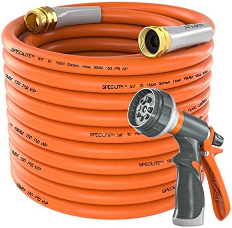 Garden Hose 50 ft x 5/8 in Heavy Duty, Flexible and Lightweight Water Hose, Burst 600 psi, Kink-less Hybrid Rubber Hose for Backyard, 3/4” Brass Fittings post thumbnail image