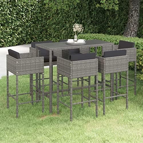 Garden Backyard Dining Table Set All Weather Resistant Outdoor Furniture Set, 7 Piece Patio Bar Set with Cushions Poly Rattan Gray for Garden, Pool, Backyard post thumbnail image